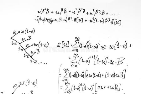 白板上的复杂数学公式。 数学和科学与经济学