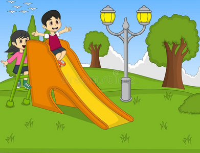 趴着滑滑梯的孩子卡通图片