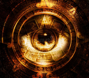 古老的玛雅历法和女人的眼睛,抽象插画
