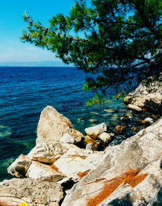 海滩 岩石 海岸 欧洲 巨石 阳光 日光 希腊 天空 海滨