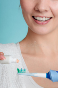 牙科 牙刷 牙膏 牙齿 女人 刮刀 健康 特写镜头 女孩