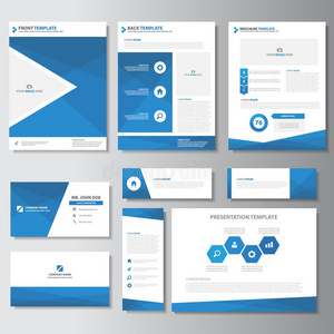 蓝色商业小册子传单演示卡模板信息图表元素平面设计集营销