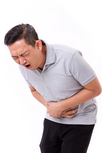 亚洲男人胃痛,便秘照片