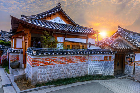 布孔哈诺克村,传统的韩国风格建筑在照片