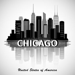 芝加哥伊利诺伊州城市天际线轮廓。 排版设计