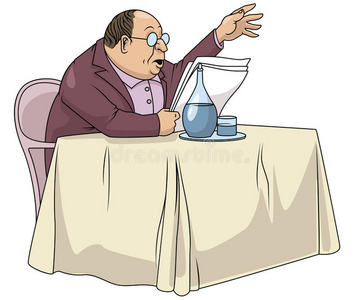 卡通讲课有趣的股票插图. 老师在桌子上讲课照片