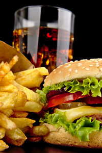 营养 汉堡包 午餐 生菜 玻璃 薯条 食物 商品 汉堡 菜单
