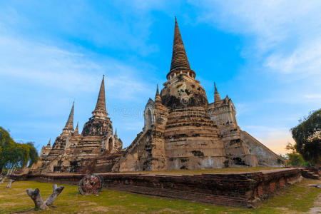 亚洲宗教建筑。 古老的佛教宝塔遗址在瓦夫拉SriSanphet寺，在大城，泰国