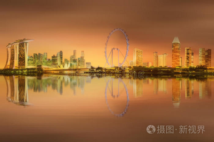 新加坡天际线和滨海湾景观