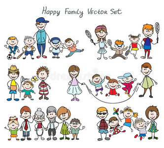 涂鸦快乐的家庭素描