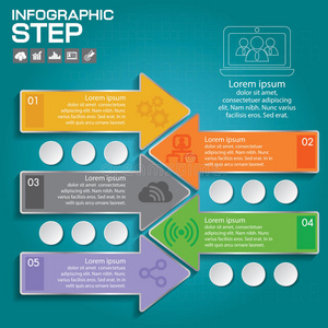 具有5个选项部件步骤或流程的业务概念