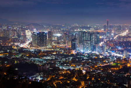 文化 韩国人 风景 黄昏 天线 傍晚 小山 城市景观 首都