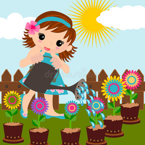 浇花卡通图片-浇花卡通素材-浇花卡通插画-摄图新视界