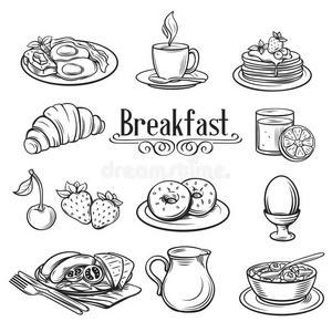 手绘装饰图标早餐。