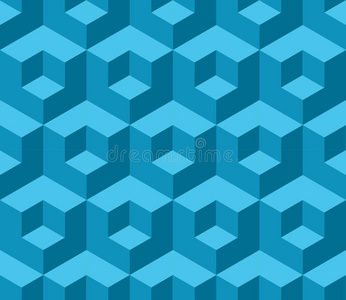 蓝色立方几何无缝图案
