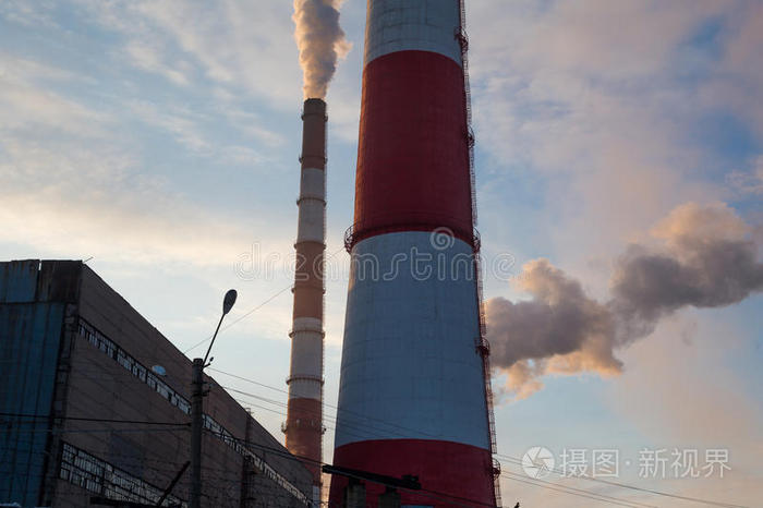 工厂 建筑 能量 烟雾 排放 冻结 气氛 烟囱 城市 企业