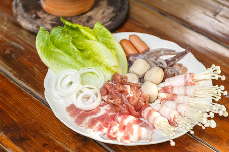 蘑菇 牛肉 鱿鱼 厨房 烹饪 美味的 烤架 冷餐 照片 猪肉