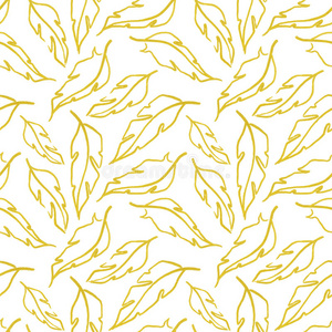 金黄色白色羽毛叶符号无缝图案纹理背景
