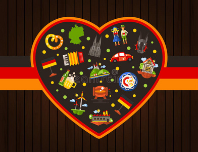 帽子与心脏德国旅行心脏明信片与著名的德国符号照片