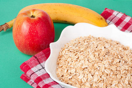 午餐 餐巾 特写镜头 燕麦片 节食 苹果 水果 营养 饮食