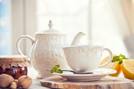 食物 液体 瓷器 杯子 茶托 薄荷 复古的 茶杯 草药 热的