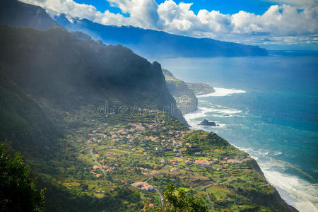 村庄 风景 旅行 马德拉 高的 悬崖 山谷 海岸 海岸线