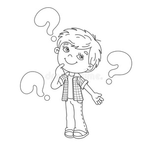仁慈的表达用大问题着色卡通男孩的页面轮廓照片