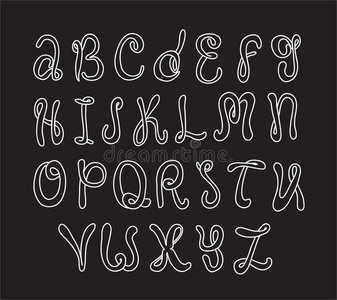 手绘字母表。 涂鸦字母设置。 黑色背景上的白色字体。