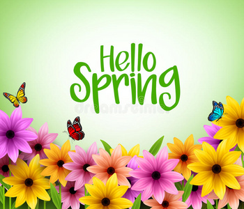 彩色花卉背景在三维现实矢量春季季节