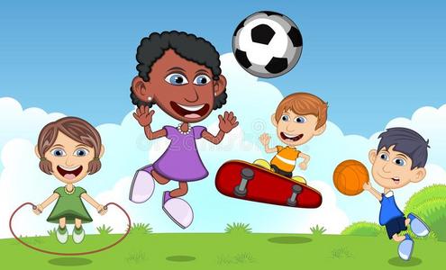 卡通男孩玩滑板图片