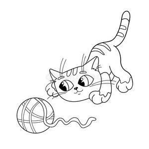 小猫玩纱猫玩纱球的着色页面轮廓照片