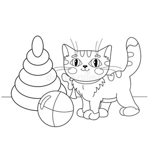 小猫在玩具飞机上为孩子过生日贺卡设计模板可爱的卡通玩具熊带着照相