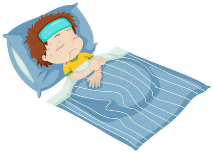 男孩在床上生病了照片