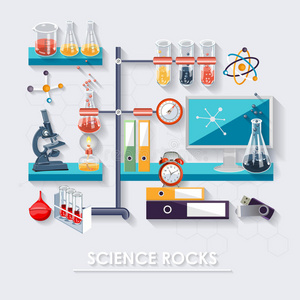 化学和科学信息图。 实验室。 生物和医学研究海报的化学图标背景