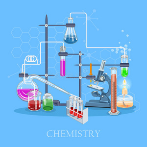 化学与科学信息图。化学图标生物学和医学研究海报背景