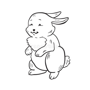 等高线兔子美丽的单色,黑白花分离. 手绘等高线笔画.