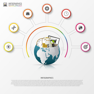 横幅 信息图表 地球 时钟 圆圈 计算机 商业 插图 商人