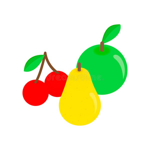 苹果，梨和樱桃等距三维图标