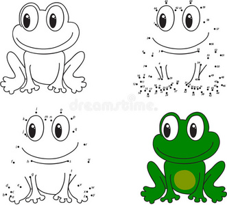 卡通青蛙。 为孩子们着色书和点对点游戏
