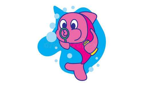 鱼玩泡泡手绘热带鱼海生活泡泡手绘蓝色鱼生活异国情调泡泡泡泡鱼鹰嘴