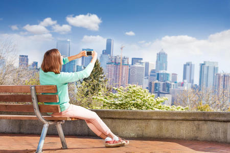 美国人 观察 城市 摄像管 细胞 电话 市中心 自己 全景图