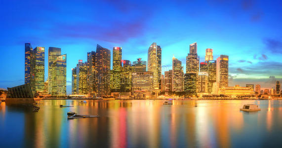 新加坡天际线和滨海湾景观