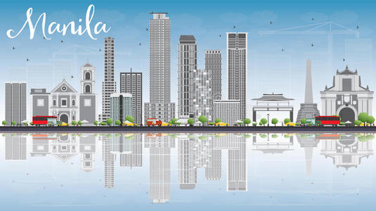 城市 亚洲 反射 菲律宾 海报 插图 风景 建筑 教堂 全景图