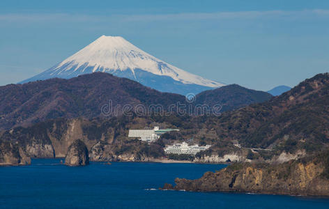 海洋 冬天 海湾 攀登 富士 美丽的 亚洲 旅行 天空 地标