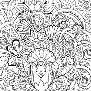 着色 花的 曼陀罗 波西米亚 绘画 单色 蚀刻 涂鸦 形象
