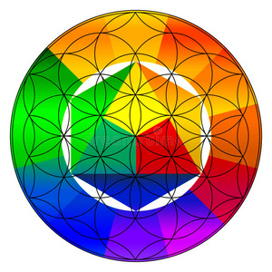 的红色种子生命之花彩色生命之花神圣几何图案生命之花矢量线草图图标