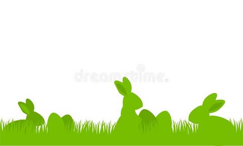 复活节兔子兔子剪影与鸡蛋在新鲜的绿色草