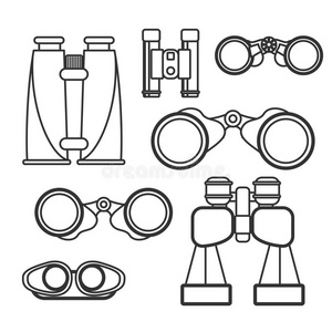 双目矢量集。 缩放工具设备军事插图。