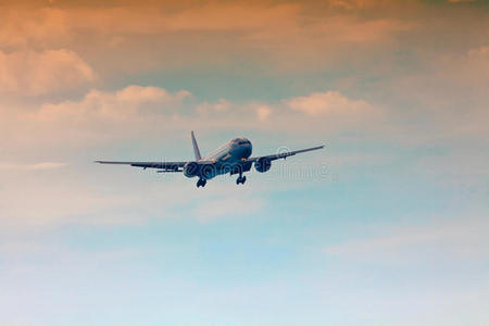 傍晚 旅行 飞机 客机 飞行 空气 轮廓 航空 着陆 太阳