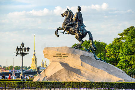 夏天 纪念碑 第一 骑手 雕像 雕塑 彼得堡 傍晚 伟大的